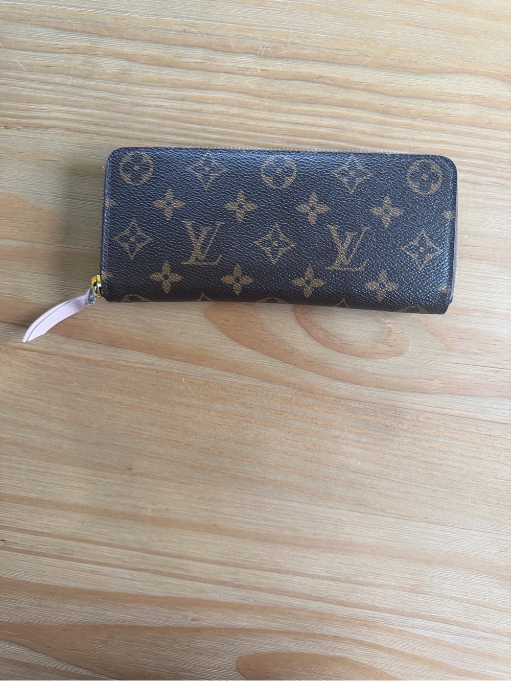 Louis Vuitton Monogram Zip Around Wallet in Brown with Pink Pull